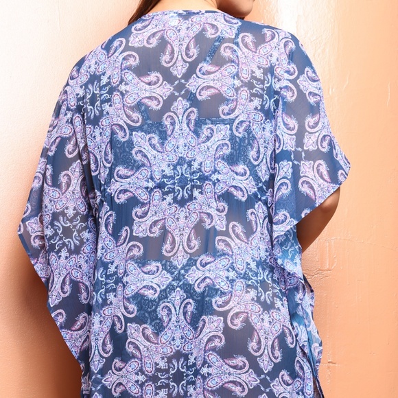 Navy-Multi Chiffon Oceania Cover Up Robe - Picture 2 of 5